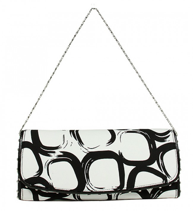 Evening Bag - Geometry Print w/ Flap - White -BG-92117WB